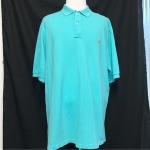 Polo Ralph Lauren Men's Heather Aqua Polo Shirt Cotton Navy Pony Size 2XLT